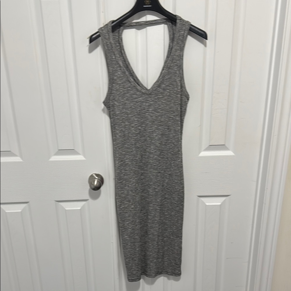 Massimo Gray Sheath Midi Dress V-Neck Sleeveless
